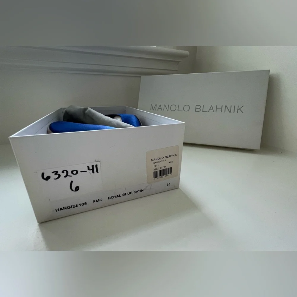 Manolo Blahnik Hangisi Blue Satin Jewel Pumps - Picture 13 of 13